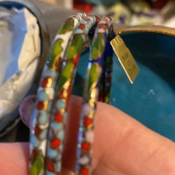 Vintage Cloisonne Covered Round Trinket Box Brass Painted Enamel Cherry Blossom